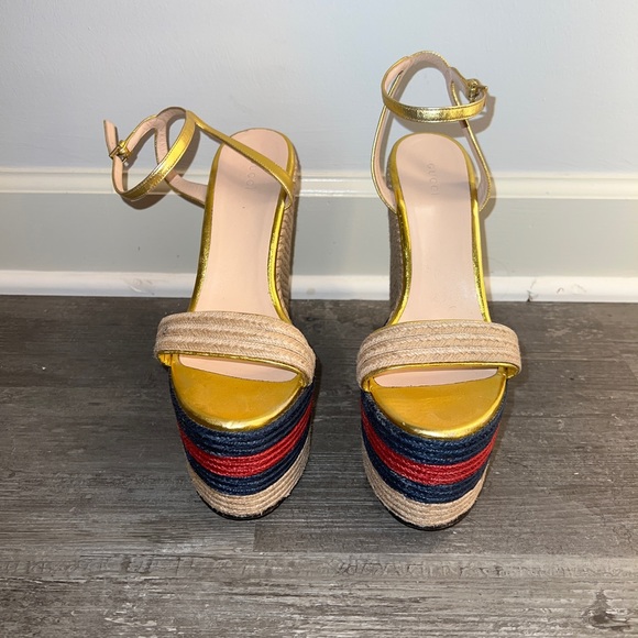 Gucci Raffia Metallic Web Platform Espadrilles - Picture 6 of 6